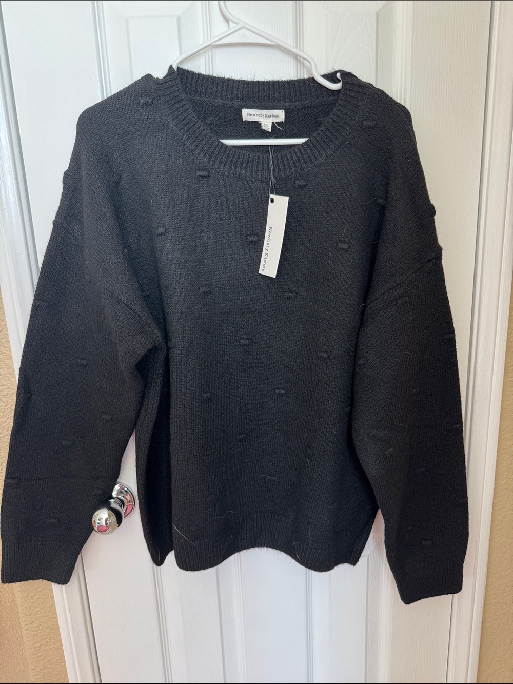 Newbury Kustom Black Knit Crewneck Sweater with Subtle Dot Texture